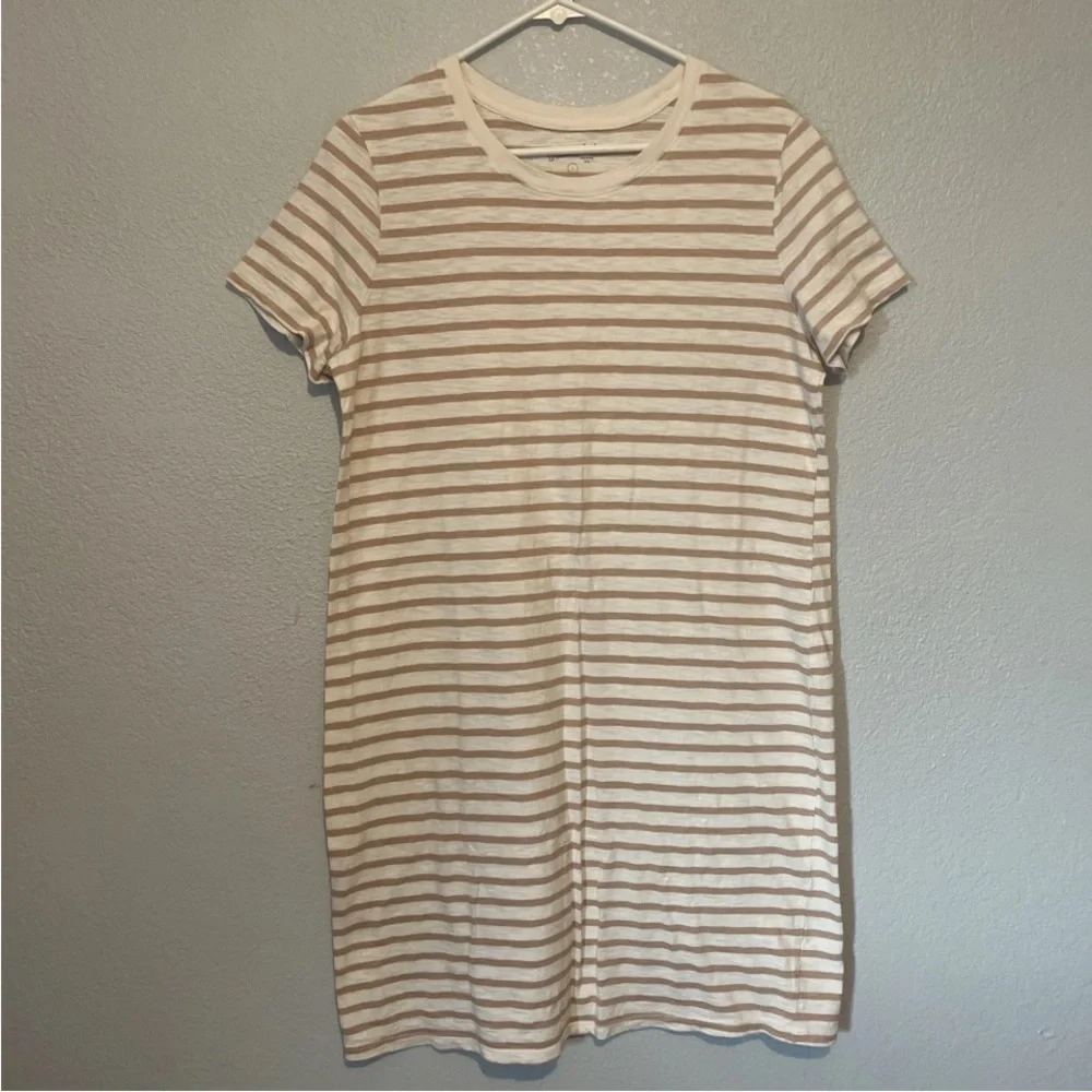 UNIVERSAL THREAD T-Shirt Dress Women's Size L Tan Beige Striped Knee Length - Picture 6 of 6